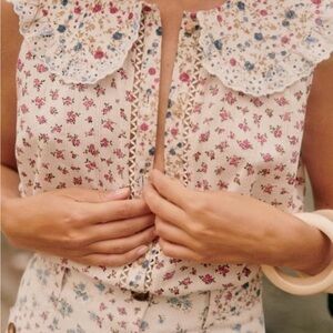 Sezane Susan Floral Blouse with Lace Collar